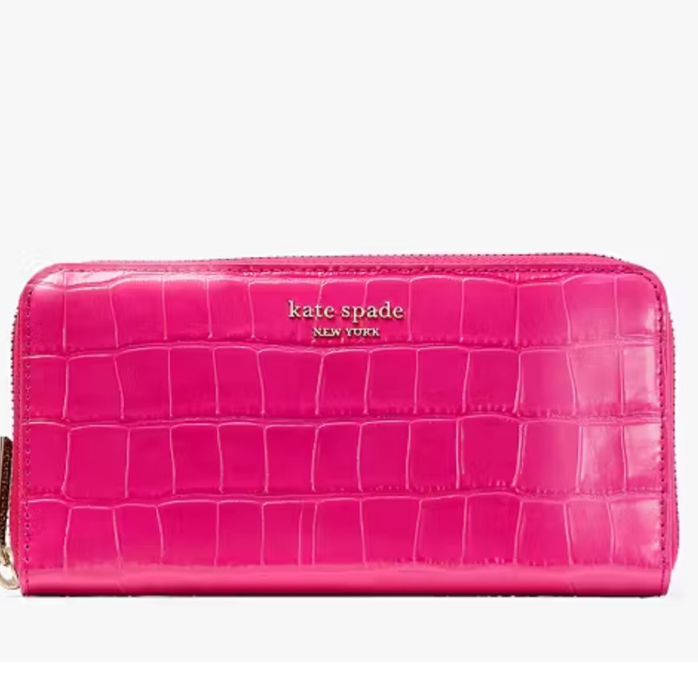 Kate Spade Croc Embossed Large Continental Wallet In Festive Pink